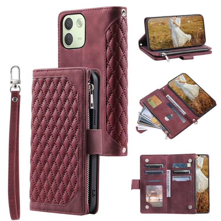 Grid Texture Zipper Leather Phone Case with Lanyard, For Redmi Note 17 5G/4G 169.74mm, For Redmi Note 17 Pro+ 5G Global 163.4mm, For Redmi 17 5G/4G Global 170mm, For Redmi Note 14 4G EU 164.84mm, For Redmi Note 14 Pro 4G, For Xiaomi Redmi Note 14 5G   ...