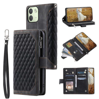 Grid Texture Zipper Leather Phone Case with Lanyard, For Redmi Note 17 5G/4G 169.74mm, For Redmi Note 17 Pro+ 5G Global 163.4mm, For Redmi 17 5G/4G Global 170mm, For Redmi Note 14 4G EU 164.84mm, For Redmi Note 14 Pro 4G, For Xiaomi Redmi Note 14 5G   ...