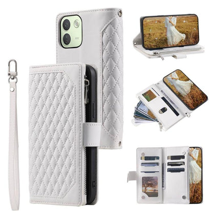 Grid Texture Zipper Leather Phone Case with Lanyard, For Redmi Note 17 5G/4G 169.74mm, For Redmi Note 17 Pro+ 5G Global 163.4mm, For Redmi 17 5G/4G Global 170mm, For Redmi Note 14 4G EU 164.84mm, For Redmi Note 14 Pro 4G, For Xiaomi Redmi Note 14 5G   ...