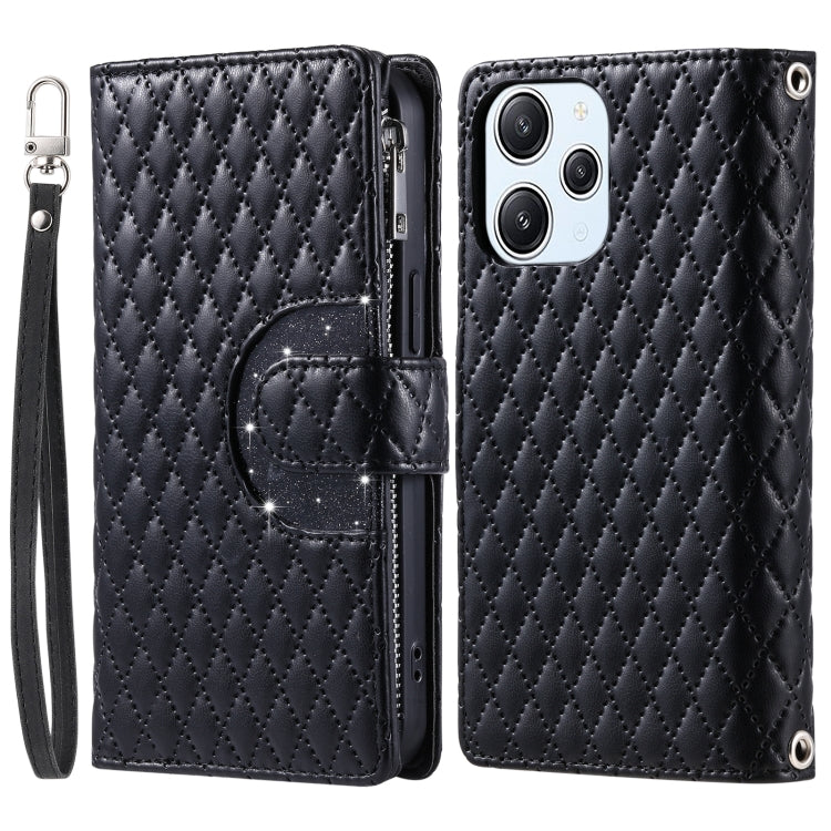 Glitter Lattice Zipper Wallet Leather Phone Case, For Redmi Note 17 5G/4G 169.7mm, For Redmi Note 17 Pro+ 5G Global 163.4, For Redmi 17 5G/4G Global 170mm, For Xiaomi Redmi 13 4G