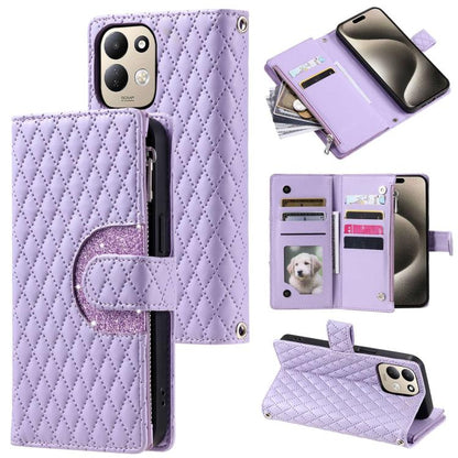 Glitter Lattice Zipper Wallet Leather Phone Case, For Redmi Note 17 5G/4G 169.7mm, For Redmi Note 17 Pro+ 5G Global 163.4, For Redmi 17 5G/4G Global 170mm, For Xiaomi Redmi 13 4G