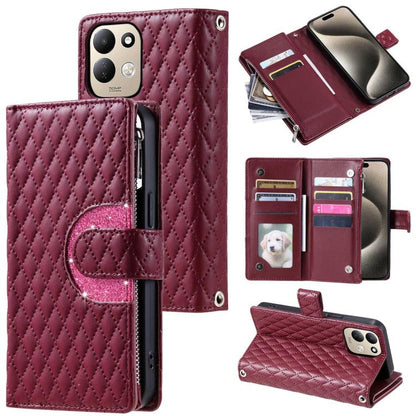 Glitter Lattice Zipper Wallet Leather Phone Case, For Redmi Note 17 5G/4G 169.7mm, For Redmi Note 17 Pro+ 5G Global 163.4, For Redmi 17 5G/4G Global 170mm, For Xiaomi Redmi 13 4G