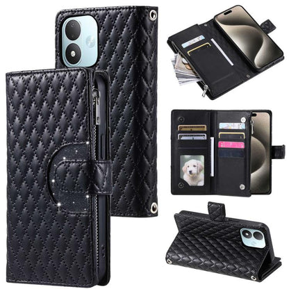 Glitter Lattice Zipper Wallet Leather Phone Case, For Redmi Note 17 5G/4G 169.7mm, For Redmi Note 17 Pro+ 5G Global 163.4, For Redmi 17 5G/4G Global 170mm, For Xiaomi Redmi 13 4G