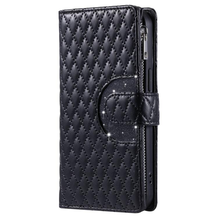 Glitter Lattice Zipper Wallet Leather Phone Case, For Redmi Note 17 5G/4G 169.7mm, For Redmi Note 17 Pro+ 5G Global 163.4, For Redmi 17 5G/4G Global 170mm, For Xiaomi Redmi 13 4G