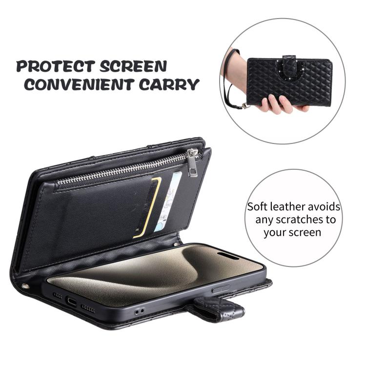 Glitter Lattice Zipper Wallet Leather Phone Case, For Redmi Note 17 5G/4G 169.7mm, For Redmi Note 17 Pro+ 5G Global 163.4, For Redmi 17 5G/4G Global 170mm, For Xiaomi Redmi 13 4G
