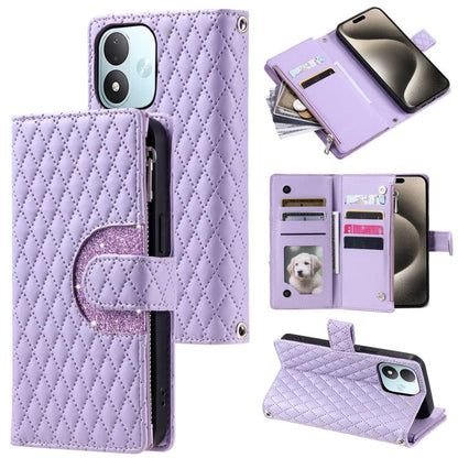 Glitter Lattice Zipper Wallet Leather Phone Case, For Redmi Note 17 5G/4G 169.7mm, For Redmi Note 17 Pro+ 5G Global 163.4, For Redmi 17 5G/4G Global 170mm, For Xiaomi Redmi 13 4G