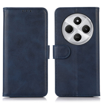 Blue leather wallet phone case with magnetic flap and camera cutout