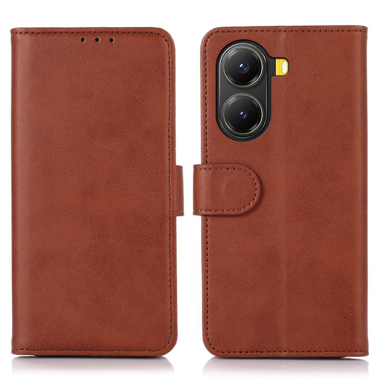 Brown faux leather wallet phone case with flip cover and camera cutout details.