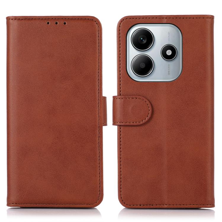 Brown cow texture leather phone case with magnetic flap and camera cutout