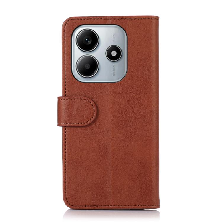 Brown cow texture leather phone case with camera opening and inner latch