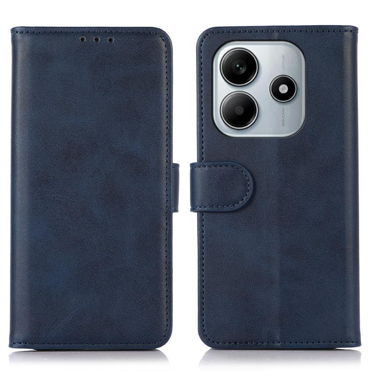 Blue cow texture leather phone case with magnetic flap and camera opening