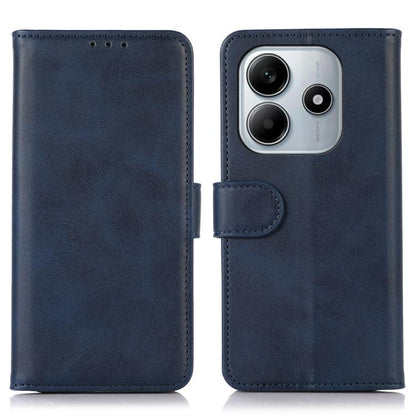 Blue cow texture leather phone case with magnetic flap and camera opening
