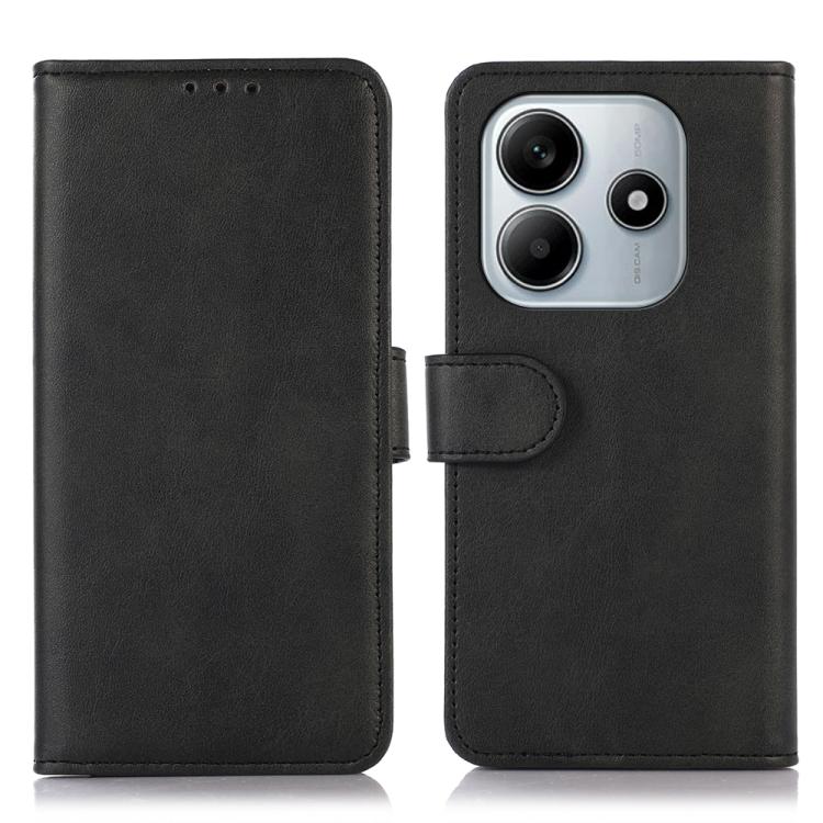 Black faux leather wallet phone case with flip cover and camera cutout.