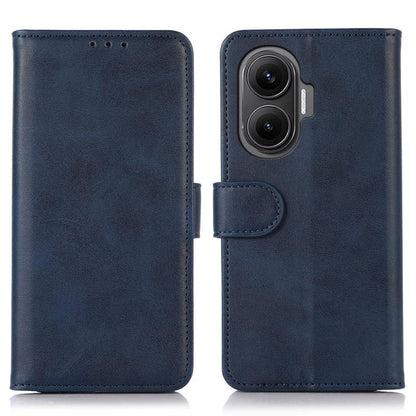 Navy blue faux leather wallet phone case with flip cover and camera cutout.