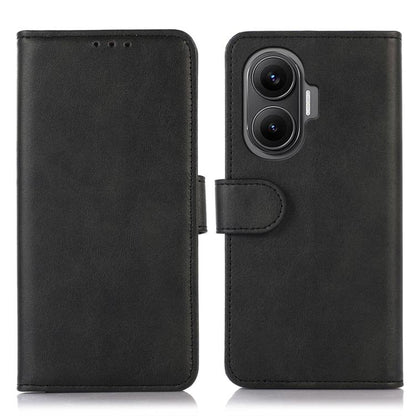 Black faux leather wallet phone case with flip cover and double camera cutout.