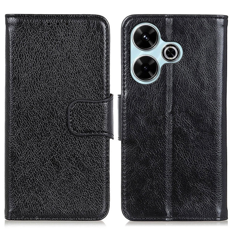 Nappa texture leather flip phone case, black, with card slot and dual camera cutouts