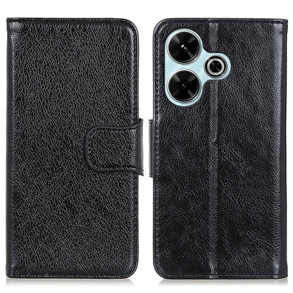 Nappa texture leather flip phone case, black, with card slot and dual camera cutouts