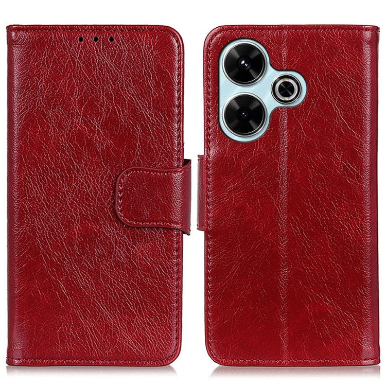 Nappa texture leather flip phone case, red, with card slot and camera cutouts