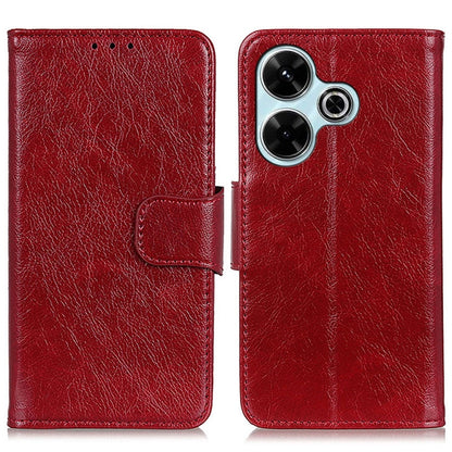 Nappa texture leather flip phone case, red, with card slot and camera cutouts