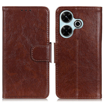 Nappa texture leather flip phone case, dark brown, with card slot and camera cutout