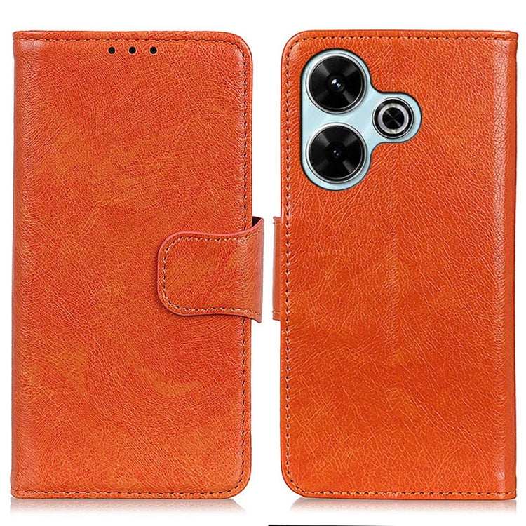 Nappa texture leather flip phone case, orange, with card slot and camera cutouts