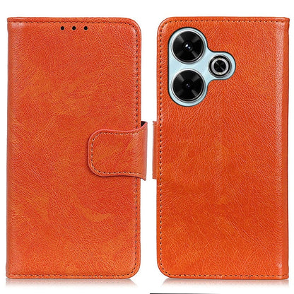 Nappa texture leather flip phone case, orange, with card slot and camera cutouts