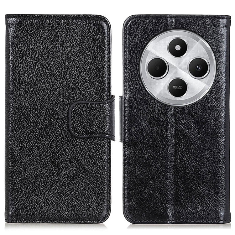 Black nappa leather flip phone case with strap closure and round camera cutout