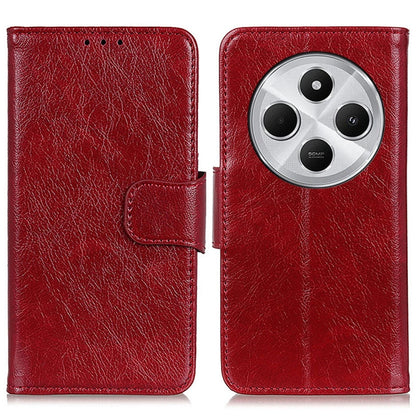 Red nappa leather flip phone case with strap closure and round camera cutout
