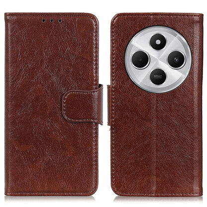 Nappa texture leather flip phone case, brown, with card slot and camera cutout