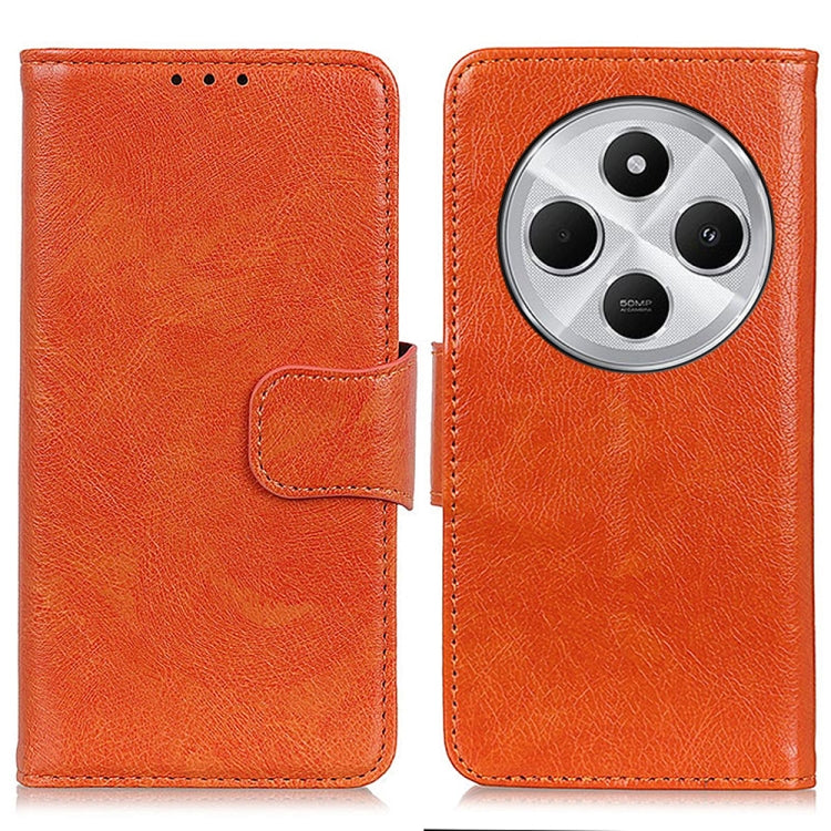 Nappa texture leather flip phone case, orange, with card slot and camera cutout