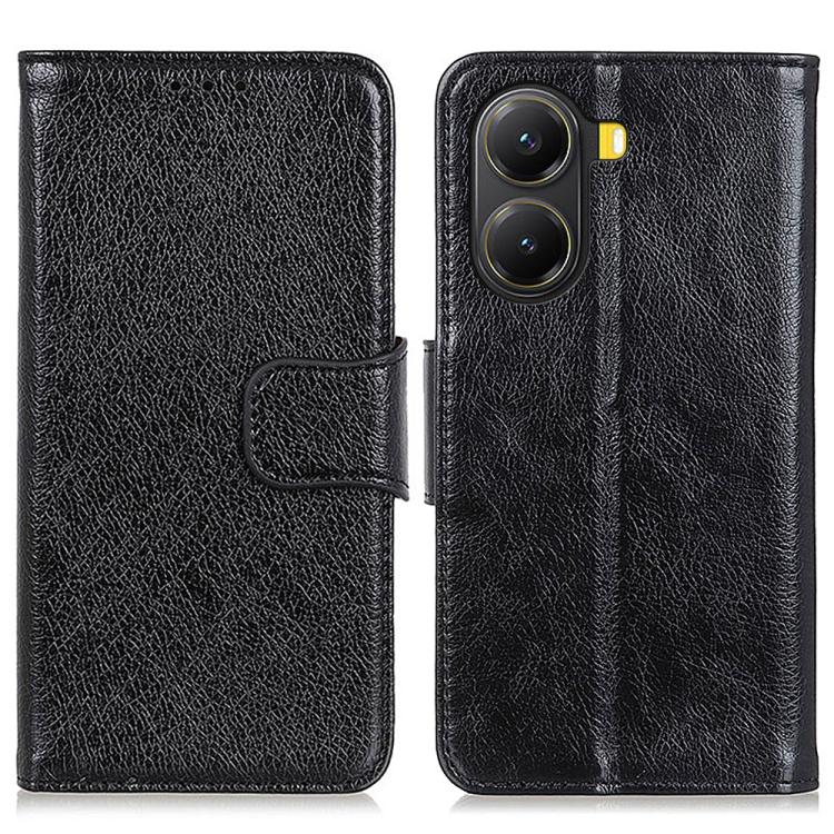 Black nappa leather flip phone case with strap closure and yellow side camera button