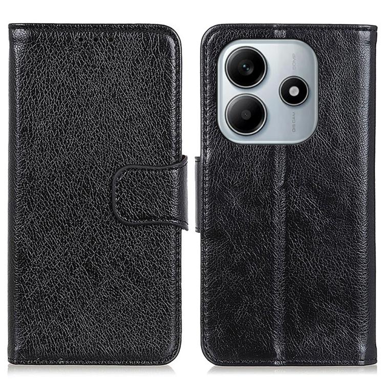 Black nappa texture flip leather phone case with side stand and magnetic strap