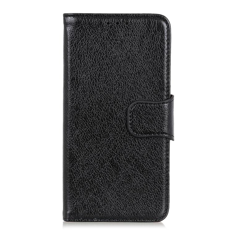 Black nappa texture folio leather phone case with front magnetic strap closure