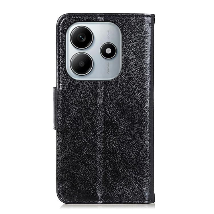 Black nappa texture flip leather phone case with camera cutout and magnetic closure