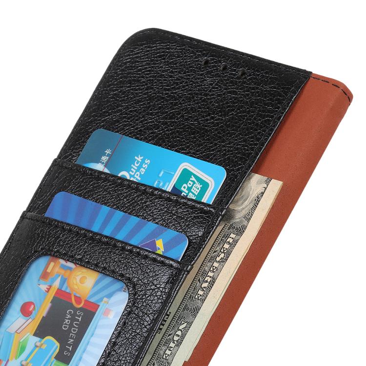 Black nappa texture flip leather case with card slots and visible inner liner