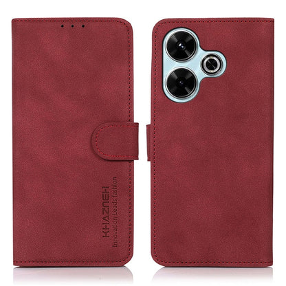KHAZNEH matte texture leather phone case, red flip cover with side strap and camera openings