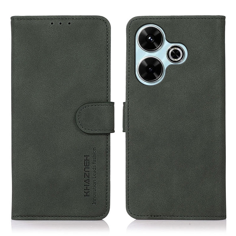KHAZNEH matte texture leather phone case, dark green wallet-style flip cover with camera holes