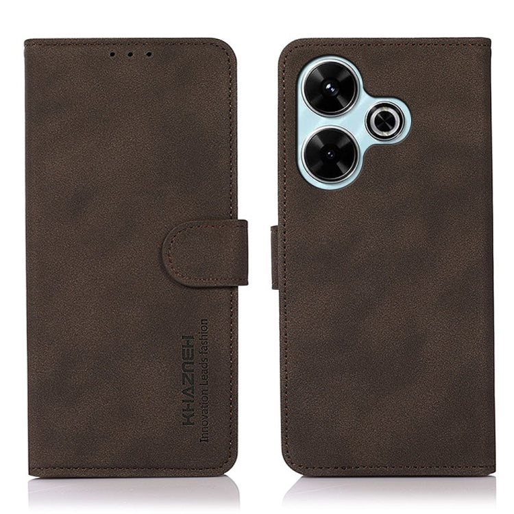 KHAZNEH matte texture leather phone case, brown wallet-style flip cover with dual camera cutouts