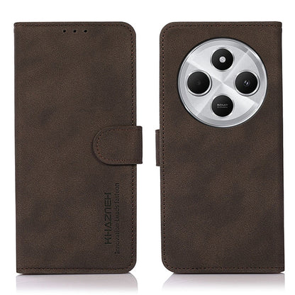KHAZNEH matte texture leather phone case, brown flip cover with side strap and cutouts