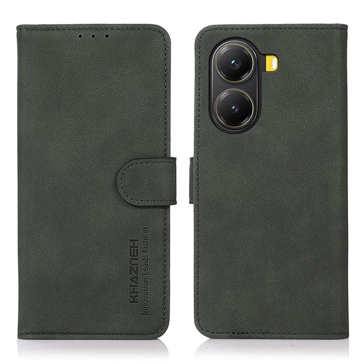 Matte green leather folio phone case with flip cover and camera cutout detail