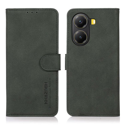 Matte green leather folio phone case with flip cover and camera cutout detail