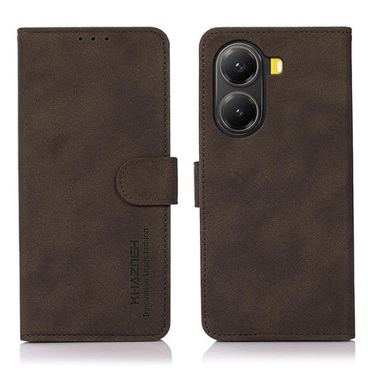 Matte brown leather folio phone case with flip cover and camera cutout detail