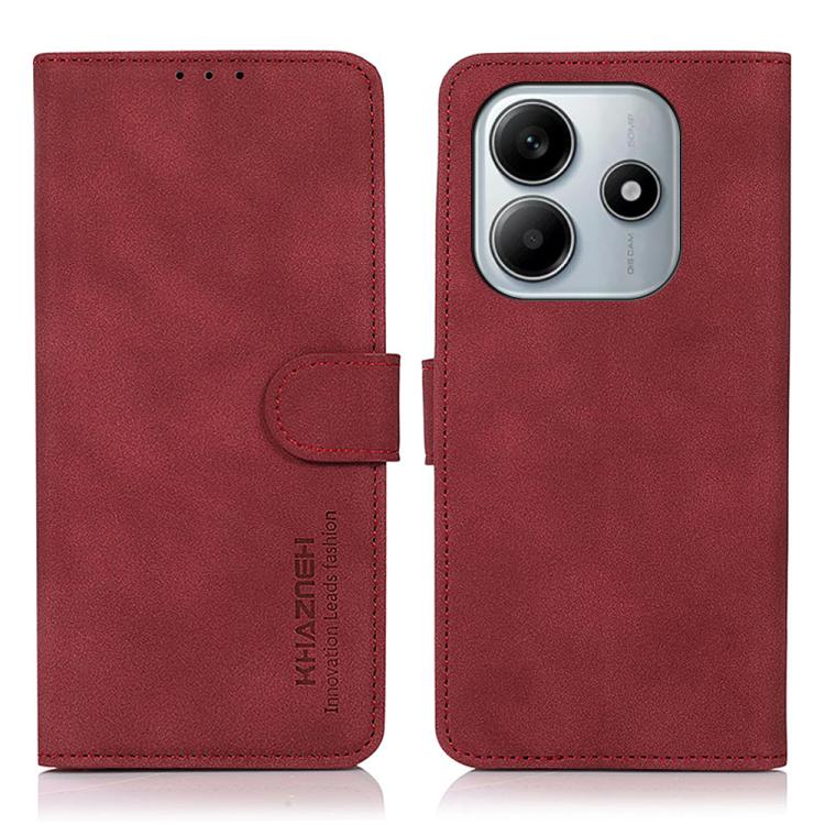 Matte texture leather phone case, red folio with magnetic strap and camera cutout.