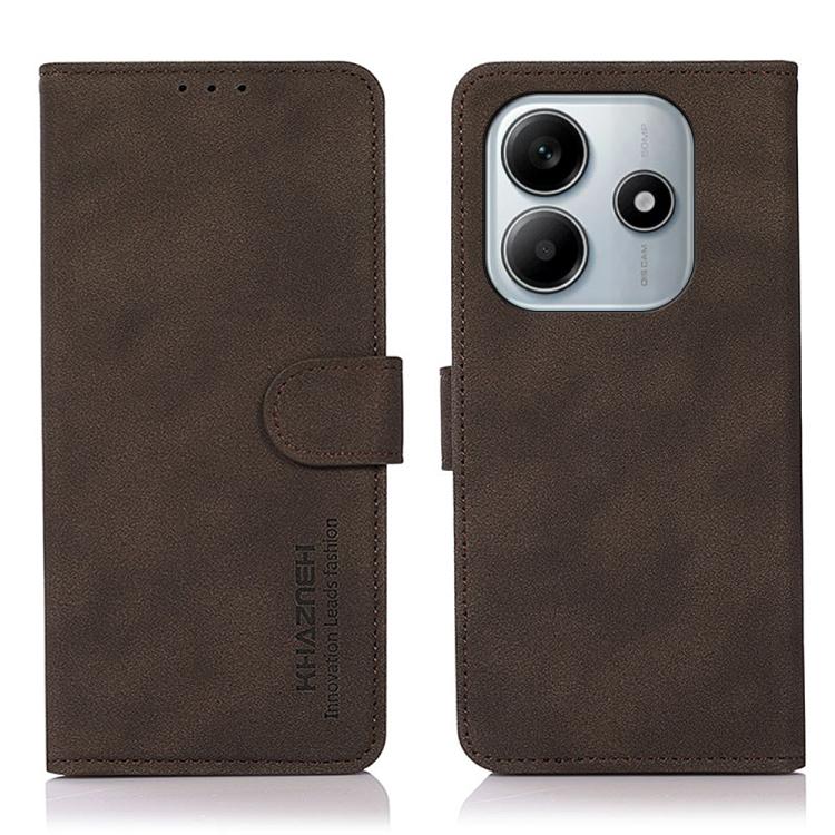 Matte texture leather phone case, brown folio with magnetic strap and camera cutout.