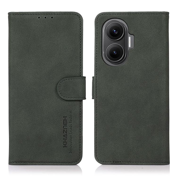 Matte green leather folio phone case with flip cover, belt strap, and camera cutout
