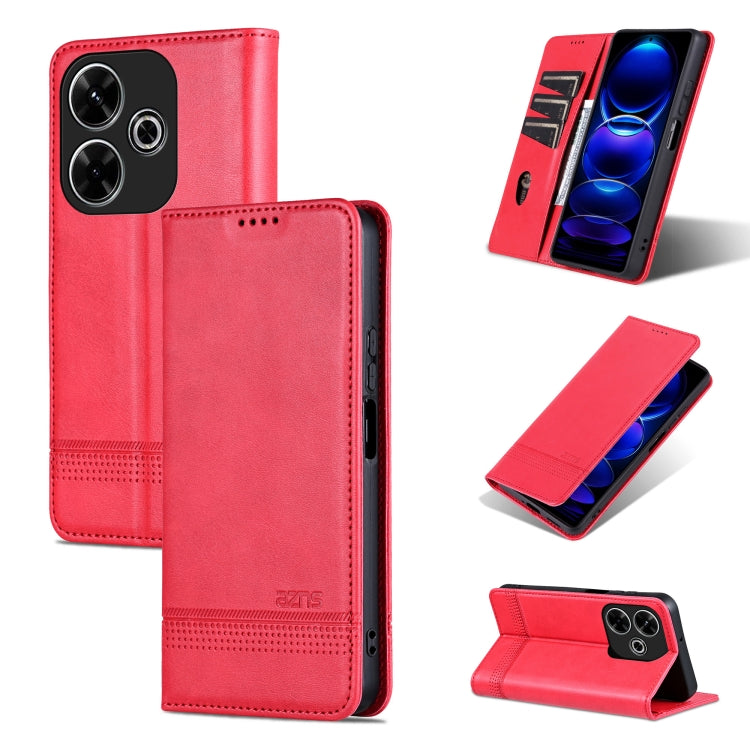 Red flip leather phone case with textured finish, card holder, and stand cover