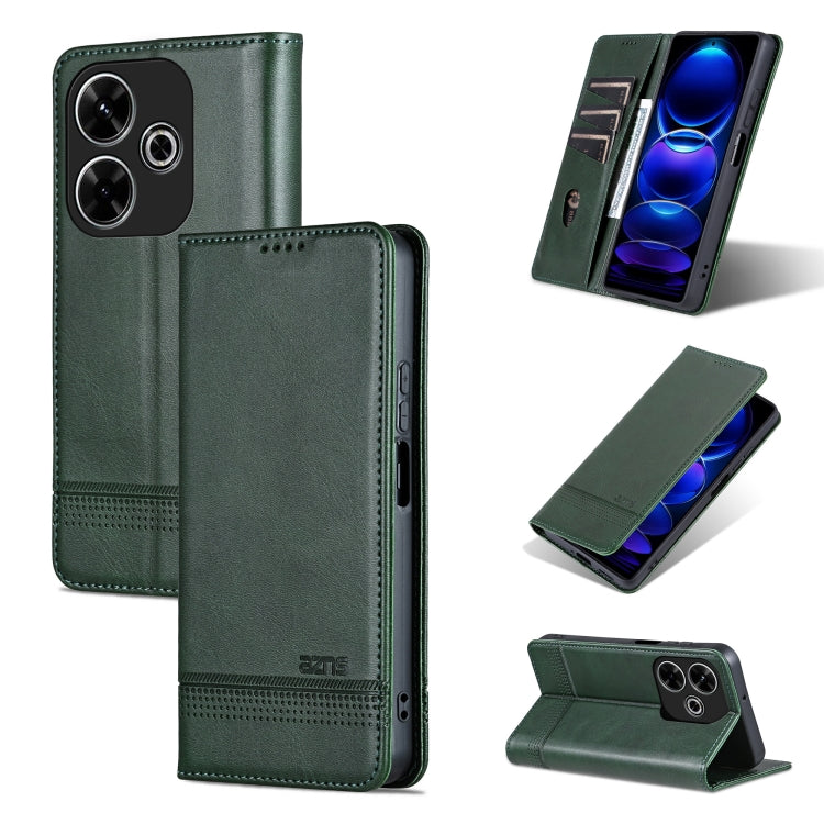 Dark green flip leather phone case with textured finish, card holder, and stand cover