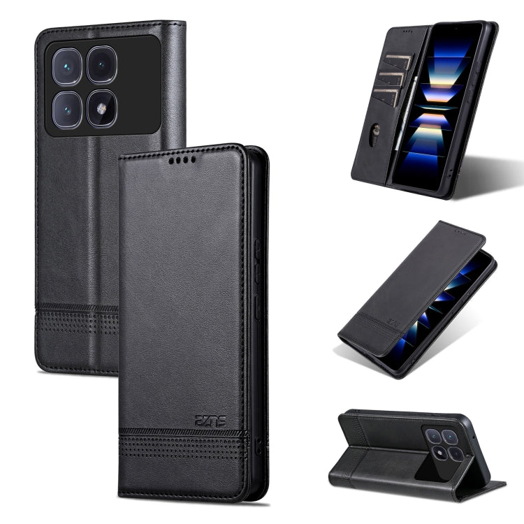 Black flip leather phone case with textured finish, card holder, and stand cover