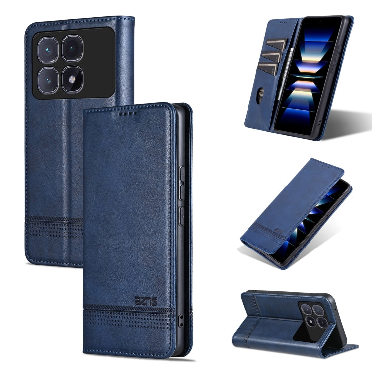 Dark blue flip leather phone case with textured finish, card holder, and stand cover