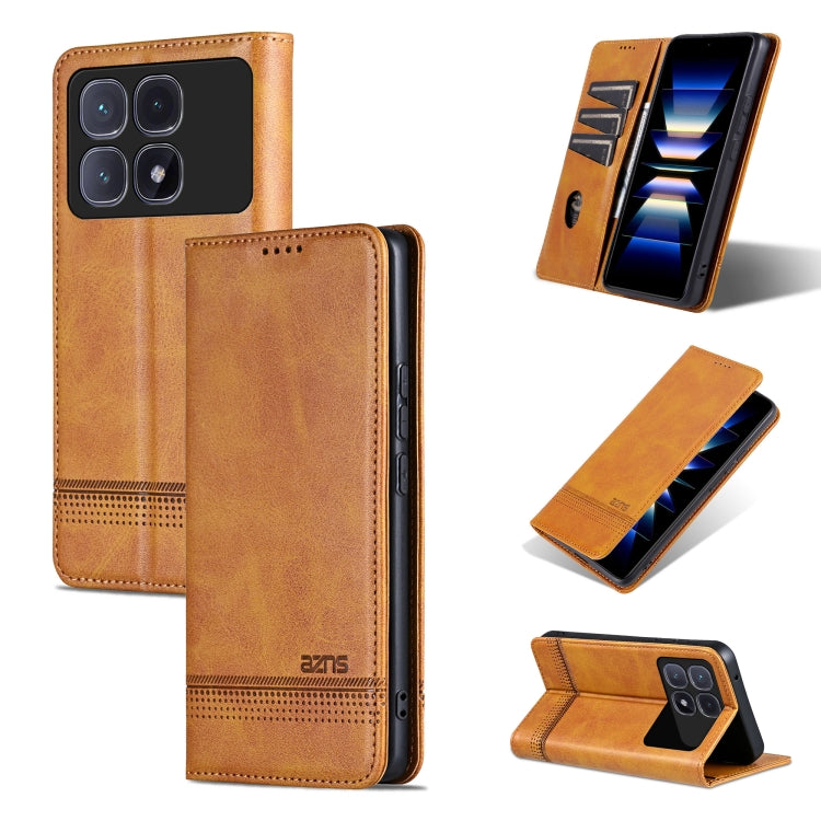 Light brown flip leather phone case with textured finish, card holder, and stand cover